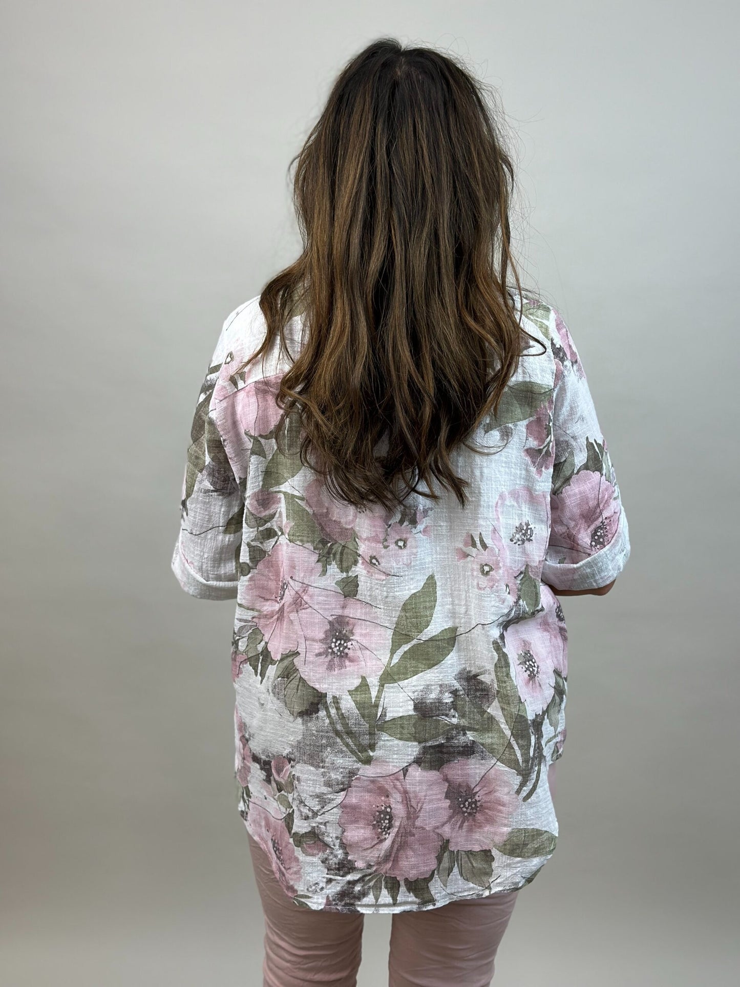 Blommig blus i bomull, rosa